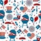 Fourth of July Party and memorial day icons. Seamless pattern.