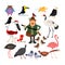 Fowling. Birds and Hunter vector illustration