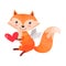 Fox with Angel Wings Holds Heart in Paws Isolated