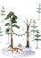 Fox animal in forest. Realistic winter cute walking red wild fox isolated illustration on white background