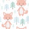 Fox baby winter seamless pattern. Cute animal in snowy forest christmas print