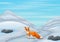 Fox cartoon in winter hunting a prey