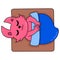 Fox cat is sleeping soundly on a comfortable mattress and blanket, doodle icon image kawaii