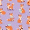 Fox cute adorable character doing different activities funny happy nature red tail and wildlife orange forest animal