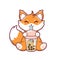 fox cute drinking boba vector illustration design