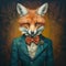 Fox in dapper Victorian style headshot with vintage background. Created using ai generative.