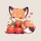 fox eat strawberry chibi cartoon style isolated plain background by AI generated