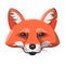 Fox face orange portrait. Cartoon vector clip art of a beautiful detailed face of a fox with mustache, nose, shiny eyes and cute