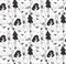 Fox forest black and white seamless nature pattern.