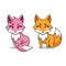 Fox Girl and Boy, Anime Kitsune, Fox Cartoon Illustration, Fennec mascot orange and pink