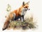 Fox illustration, children book style. Wild animal on nature trail in autumn season