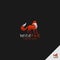 Fox Logo with simple color and outline style use wild animal hunter concept looking at back