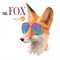 Fox man, Mr. Fox in sunglasses, urban city style, hipster look fashion animal portrait close-up on the white background