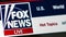 Fox News website homepage. Close up of Fox News channel logo.