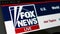 Fox News website homepage. Close up of Fox News channel logo.