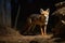 Fox at night in countryside village area. Generative AI