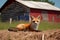 a fox in search of food wanders around the farm near the chicken coop