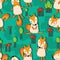 Fox Small Tree Seamless Pattern