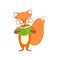 Fox Smiling Bookworm Zoo Character Wearing Glasses And Reading A Book Cartoon Illustration Part Of Animals In Library