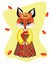 Fox t shirt illustration. Cute foxes with abstract clothes Autumn leave. childish cartoon style
