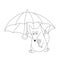 Fox is under an umbrella. Coloring book. vector illustration