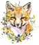 Fox Watercolor illystration. forest wildlife. Cartoon woodland animal.