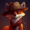 Fox wearing cowboy suit showcases a clever and charismatic creature with a western flair, suggesting a balance of intelligence and