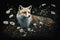 Fox in Wildflower Field: Vibrant Painting with a Dark Background. AI