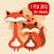 Foxes couple in love. Funny Valentine`s day card