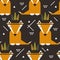 Foxes with feathers, colorful seamless pattern