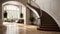 Foyer with curved staircase. Foyer in luxury home with curved staircase dining room. generative ai