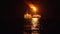 FPSO tanker vessel near Oil platform Rig at night. Offshore oil and gas industry