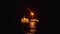 FPSO tanker vessel near Oil platform Rig at night. Offshore oil and gas industry