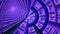 Fractal mechanical wheel decorated with various ornamental geometrical shapes, all in shining purple and blue