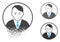 Fractured Dotted Halftone Rounded Gentleman Icon with Face