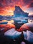 Fractured Giants: The Majestic Beauty of Icebergs at Sunset
