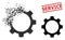 Fractured Pixel Gear Wheel Icon and Textured Service Seal