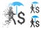 Fractured Pixelated Halftone Walking Businessman With Umbrella Icon