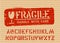 Fragile grunge box sign stamp and alphabet. Vector