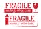 Fragile handle with care, arrow up grungy vector symbols for logistics