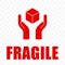 Fragile icon, handle with care logistics shipping. Fragile package delivery, hands and box warning vector sign, isolated