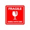 Fragile sticker care handle vector label. Glass fragile alert icon