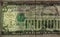 fragment of 5 dollar banknote with visible details of banknote reverse