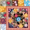 Fragment of beautiful patchwork blanket with stylized mandala, paisley border and cute flowers in vector.