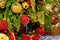 Fragment of a beautifully decorated Christmas tree. Shallow depth of field