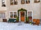 Fragment of the building in Gruyere with Christmas decoration