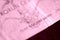 Fragment of a Czech banknote in one hundred crowns closeup. Money background pink color toned