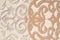 Fragment of decorative carpet fabric pattern, background photo texture.