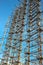 A fragment of destroyed station the Duga against the background of the blue sky in Chernobyl after the Chernobyl accident in