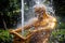 Fragment of the fountain of Triton and water in Peterhof.